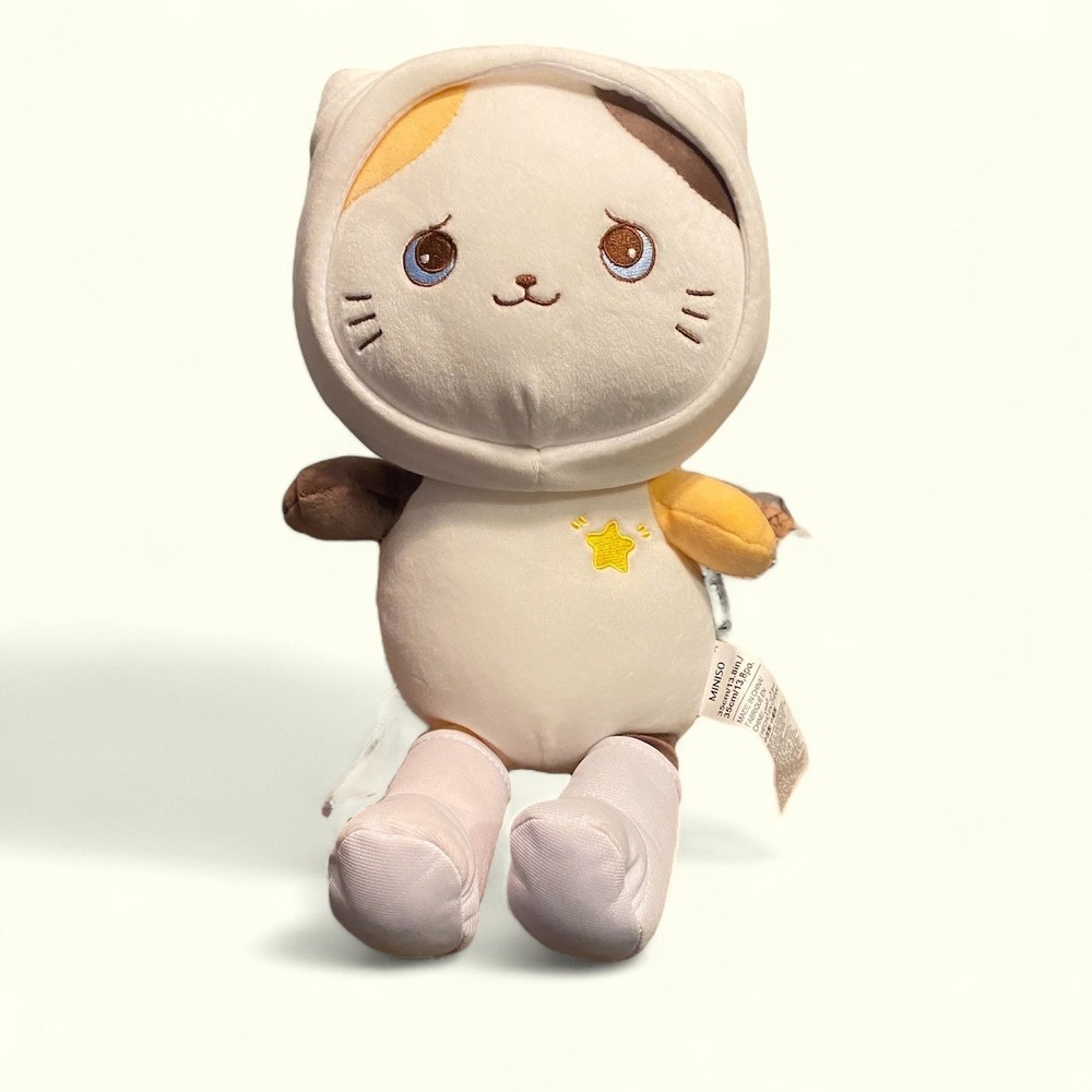Miniso Plush Toy Kids 13.8in White Orange Brown‎ Calico Cat Hooded Star